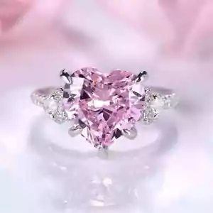 3 Ct Heart Cut Pink Simulated Solitaire Gift Ring For Her 14K Solid White Gold - Picture 1 of 12