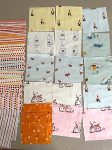 Heather Ross OOP Goldfish Camper  Gnomes fabric 5 inch squares lot of 32 prints - Picture 1 of 4