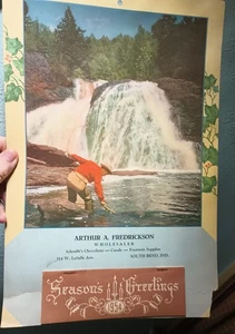 1954 Arther Fredrickson Schrafft's Candy vtg calendar fishing South Bend IND - Picture 1 of 12