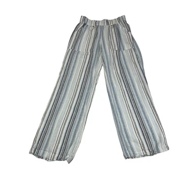 Pantalones de pierna ancha a rayas mezcla de lino SO talla M • cintura elástica azul-blanco Foto 1 de 4