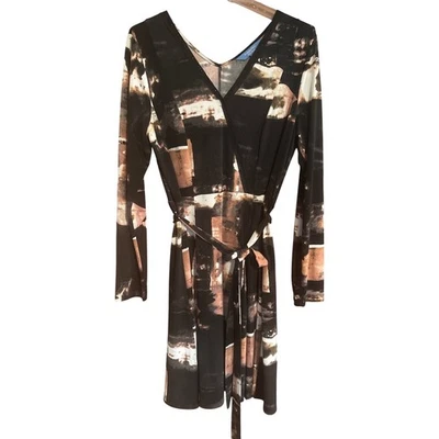 Vestido envolvente Simply Vera Wang para mujer negro estampado abstracto manga larga talla L Foto 1 de 3