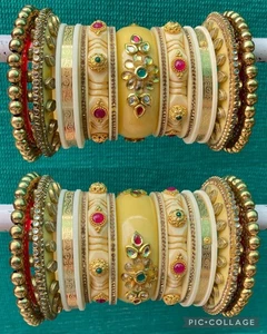 Choora Kundan Acrylic Bangles Light Gold Traditional Indian Bangle Women Diwali - Picture 1 of 1