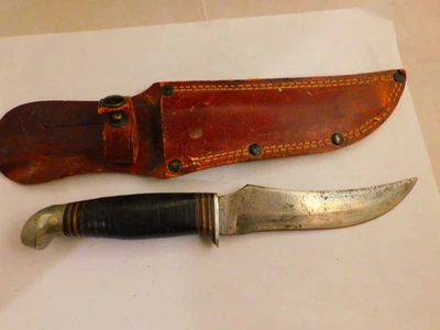 Винтажный охотничий нож и ножны Robeson с кожаной ручкой 9 1/4 дюйма - Изображение 1 из 4