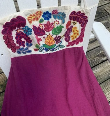 JUDITH MARCH M PLUM EMBROIDERED TROPICAL EMPIRE WAIST MAXI DRESS European Vac - Image 1 of 4