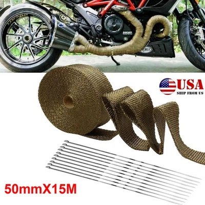 Envoltura de escape de titanio de 2" x 50' para cabezales de automóvil de motocicleta con cremallera de acero inoxidable Foto 1 de 4