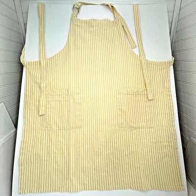 Delantal a rayas amarillo y blanco Umbral algodón lino babero a rayas Foto 1 de 4