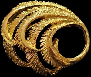 Goldfarbene Brosche Vintage rundes gefiedertes Design 1,5 Zoll - Bild 1 von 5