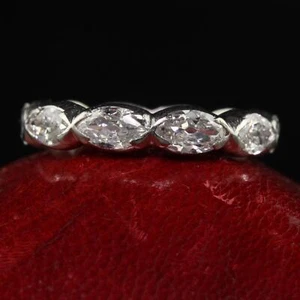 Antique Art Deco Platinum Old Cut Marquise Diamond Eternity Wedding Band - Picture 1 of 6