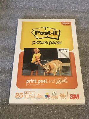3M/Post-It Sticky 4'' x 6'' Matte Ink Jet Photo/Picture Paper 25 sheets New - Image 1 of 2