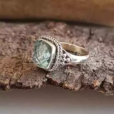Natural Aquamarine 925 Sterling Silver Band& Statement Ring Handmade  All Size - Image 1 of 4