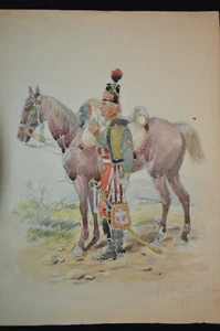 HUSSARDS 7° REGIMENT -CAVALERIE  1795 REVOLUTION DIRECTOIRE-AQUARELLE RENE LOUIS - Imagen 1 de 4