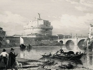 c1840 Antique Print ROME - CASTLE AND BRIDGE OF ST. ANGELO by Noel Humpherys Esq - Picture 1 of 3