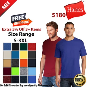 Hanes 5180 Mens Short Sleeve Beefy-T Plain Cotton Crew Neck Blank T-Shirt - Picture 1 of 30