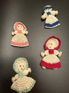 Handmade Crochet Doll Girl With Hat  3 Inches Lot Of 4 - Picture 1 of 14