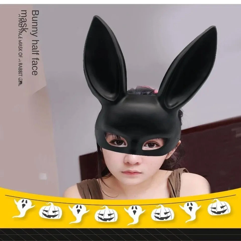 Half Face Bunny Mask Masquerade Rabbit Masks Party Costume Gift Matte Black Sexy - Image 1 of 4