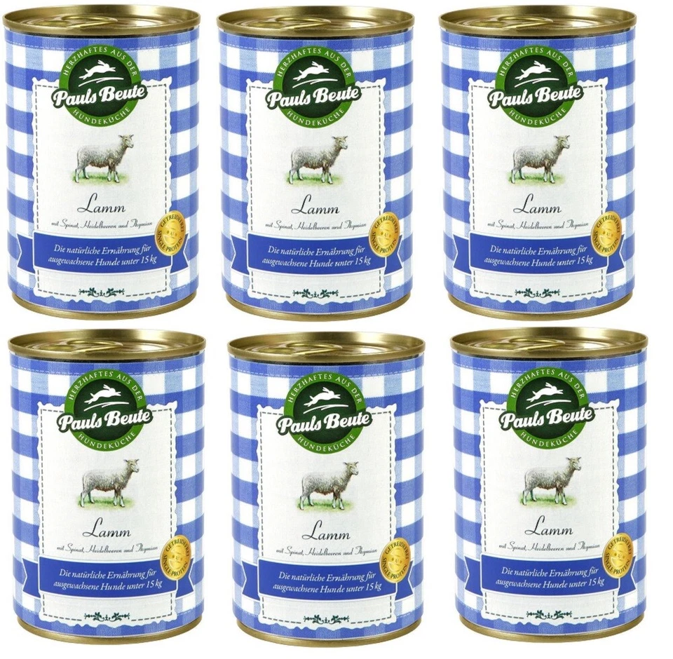 Pauls Beute Nassfutter Dosenfutter Hundefutter Set Lamm 6x 400g - Bild 1 von 1
