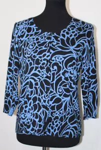 Talbot's Petite Gr. MP schwarz blau Blumen Kunst geknöpft Cardigan Pullover - Bild 1 von 6