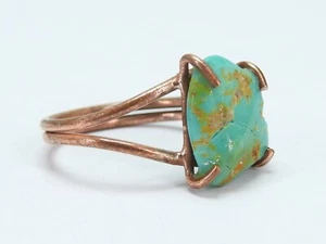 Turquoise Wire Wrapped Adjustable Copper Ring Raw Stone For Gift your valentine - Picture 1 of 8