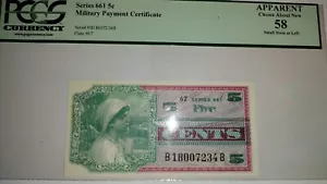 661- SERIES MILITARY PAYMENT CERTIFICATE (5C),GRADED BY PCGS 58 - Picture 1 of 2