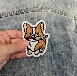 HANDMADE Stabby Corgi Iron On Patch MADE TO ORDER - Bild 1 von 3