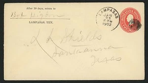 U362 usado de Lampasas, Texas a Santa Anna, Texas, enero de 1902 - Imagen 1 de 2