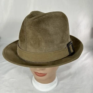 Vintage Cavanagh Wildleder Leder New York Fedora Hut Größe 7 1/4 Beige - Bild 1 von 17