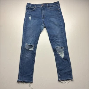 Express Jeans Women's 10 L Blue Cotton Mid Rise Skinny Leg Distressed 5-Pockets - Picture 1 of 6