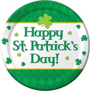 St. Pat Argyle Patrick's Day Irish Green Holiday Party 9" Paper Dinner Plates - Picture 1 of 1
