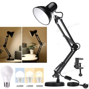 Adjustable Reading Desk Lamp Tall Angled Clamp on Table Spotlight LED Light Bulb - Picture 1 of 13