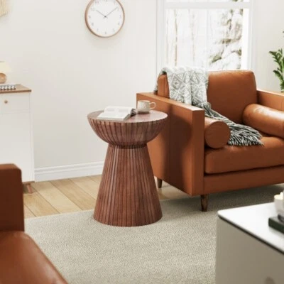 Luxury Round Pedestal Mango Wood Side End Table Coffee Table - Image 1 of 4