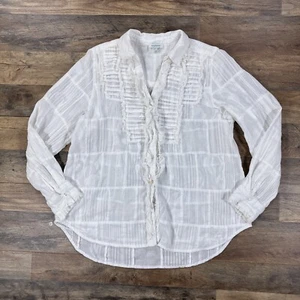 Sundance Button Up Womens Medium White Boho Semi Sheer Long Sleeve Top - Picture 1 of 12