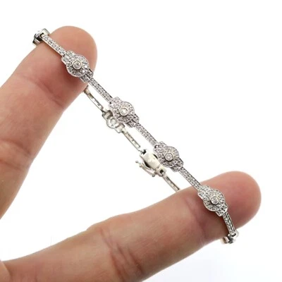 Brazalete de diamantes naturales de oro blanco macizo de 14 k de 7,75 pulgadas de largo - ¡200 diamantes!! Foto 1 de 4