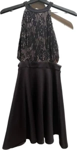 Black Lace Top Open Side Cut Out Skater Dress - Picture 1 of 7