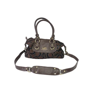 Coach 12947 Madison Sabrina Purse Bag Black Chocolate Brown Leather Jacquard Y2K - Picture 1 of 11