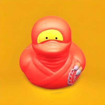 Red Ninja RUBBER DUCKIES Ninja Warrior Hero DuckParty Celebration 2" x 2" - Image 1 of 3