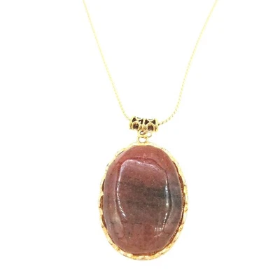 金色玛瑙吊坠项链 22 英寸天然石材泥土波西米亚秋季 — 第 1/4 张图片