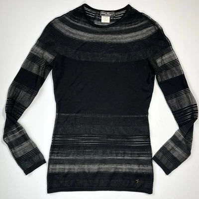 Vintage Sheer Ferragamo Knit Top Striped Sweater Long Sleeve Black XS As Is - Image 1 of 4