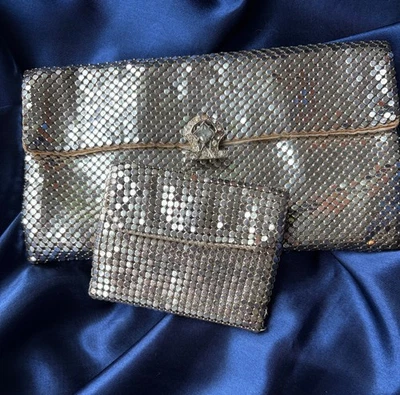 Vintage Whiting & Davis Silver Mesh Clutch w/Rhinestone Clasp & Coin Purse - Image 1 of 4