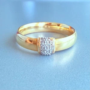 Estate 14k Solid Yellow Gold Diamond Pave 4mm Wide Band Classic Ring - Picture 1 of 9