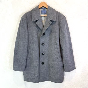 VTG Pendleton Coat Jacket Gray Button Up Overcoat Lined Wool USA Mens 44 - Picture 1 of 7