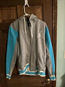 Nike Air Jordan Varsity Hoodie Sweatshirt Mens Size L Teal Snap Button Up - Picture 1 of 4