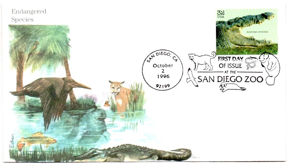 #3105d AMERICAN CROCODILE ENDANGERED SPECIES STAMP FIRST DAY OF ISSUE EDKEN FDC - Image 1 of 1