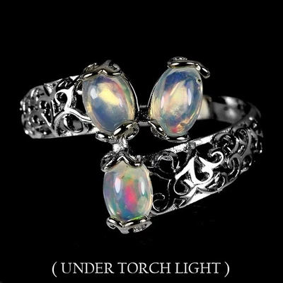 Anello in argento sterling 925 opale di fuoco ovale 6x4 mm gemma gioielli 8 - Immagine 1 di 4