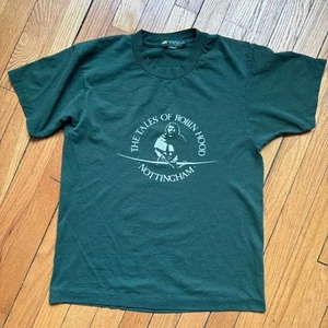 Vintage The Tales Of Robin Hood Green Nottingham Single Stitch UK T Shirt 80s - Picture 1 of 9