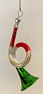 Vintage Polen Merkur mundgeblasenes Glas Horn Instrument bemalt Weihnachtsschmuck - Bild 1 von 10
