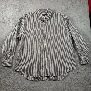 Polo Ralph Lauren Shirt Mens 2XB Black Pinstripe 100% Linen Button Down BIG TALL - Picture 1 of 13