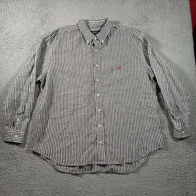 Polo Ralph Lauren Shirt Mens 2XB Black Pinstripe 100% Linen Button Down BIG TALL - Image 1 of 4