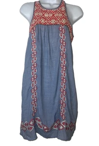 THML Blue Red And White Embroidered Gold Trim Sleeveless Dress Woman’s Size XS - Picture 1 of 16