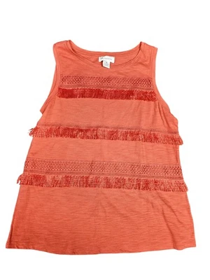 Camiseta sin mangas Liz Claiborne para mujer mediana naranja flecos encaje ribete sin mangas boho Foto 1 de 4