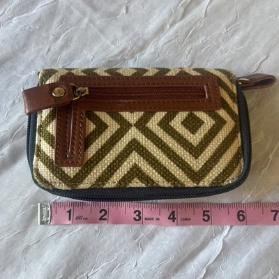 Spartina 449 Linen Leather Zip Around Wallet Cell Phone Change Purse Daufuskie - Image 1 of 4